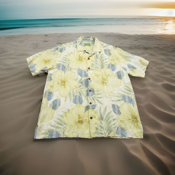 Tommy Bahama Men's Large Hawaiian Shirt Linen Silk Blend Floral Short Sleeve‎ - Picture 1 of 12